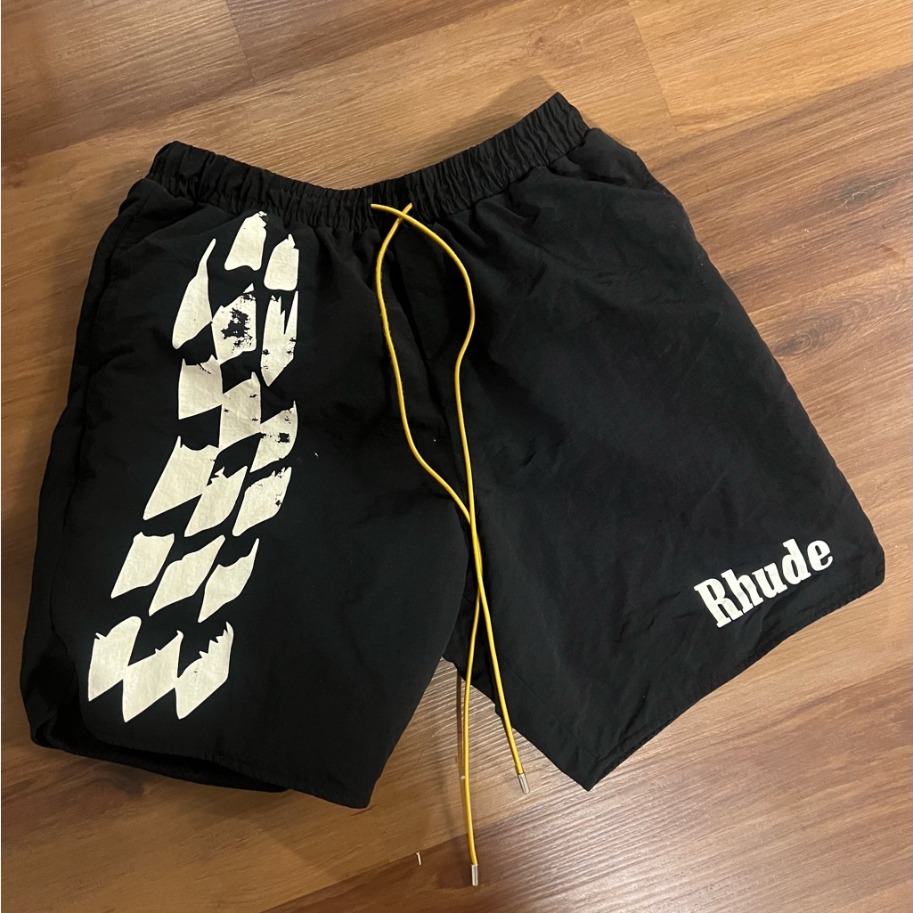 Rhude Black Athletic Shorts With White And Yellow Details